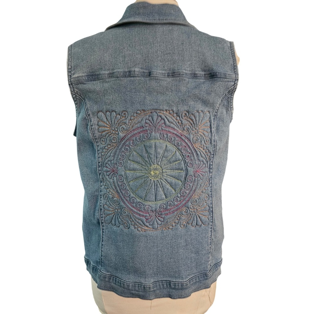Blair Denim Vest Homemade Embroidery Sleeveless Jean‎ Jacket Size M